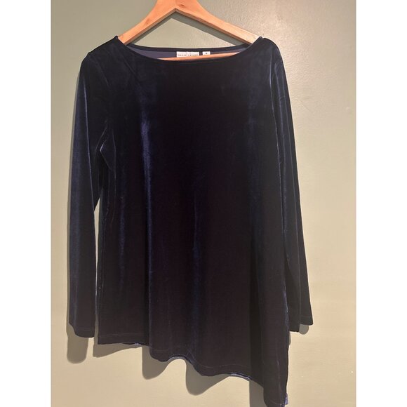 Susan Graver Velvet Top Women’s M Navy Asymmetrical Hem Luxe Romantic Holiday - Picture 1 of 7